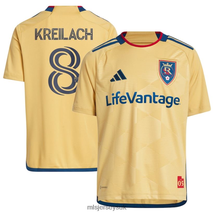 Real Salt Lake Damir Kreilach Adidas Gold 2023 The Beehive State Kit Replica Player Jersey Kids MLS Jerseys Jersey X60B2D970